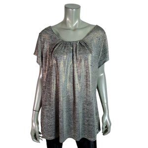Worthington‎ Top Plus Size 2X Gold Shimmer Metallic Stretch Casual Pullover Gray